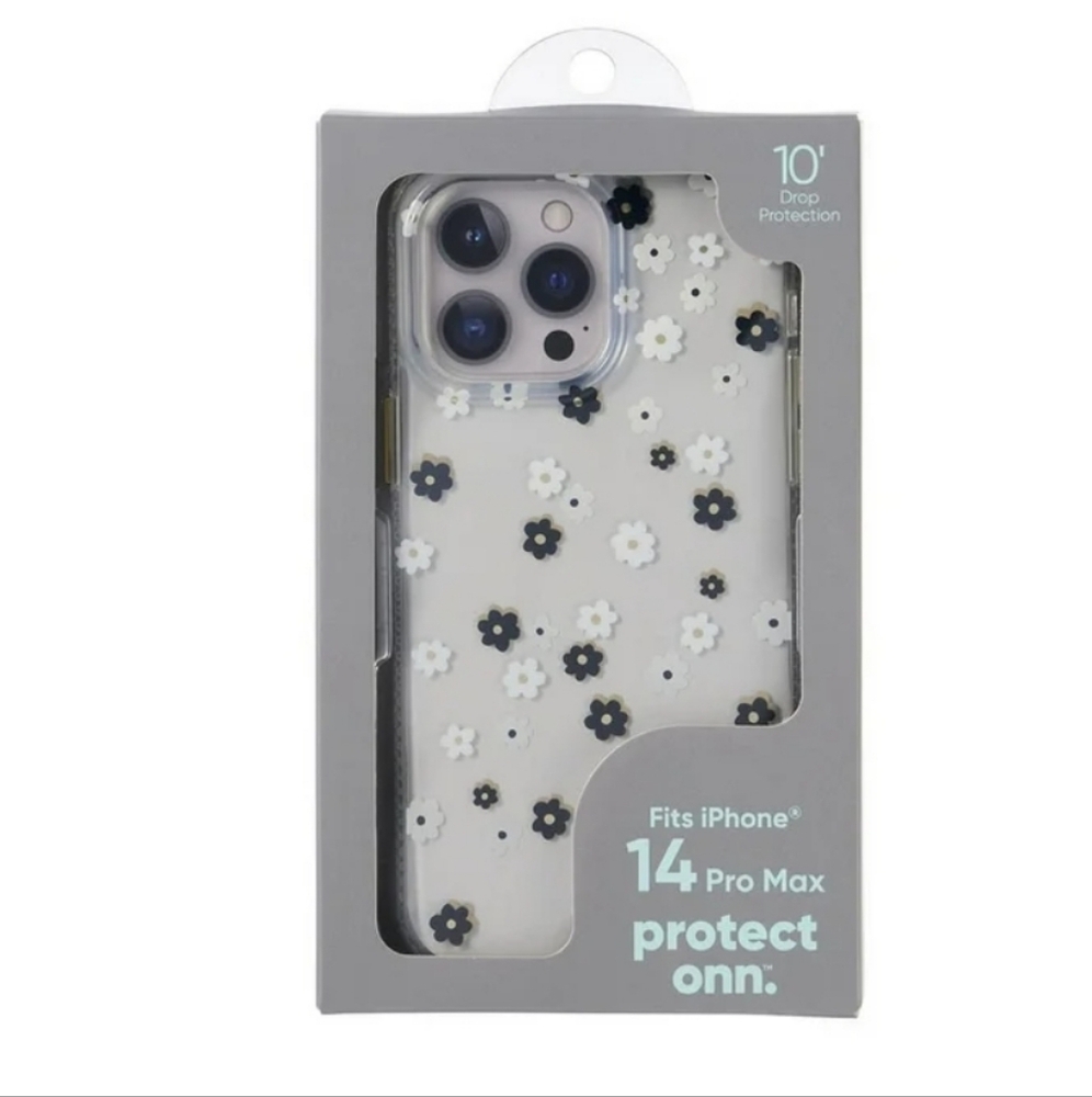 onn. Black & White Flower Phone Case iPhone 14 Pro Max with 10' Drop Protection